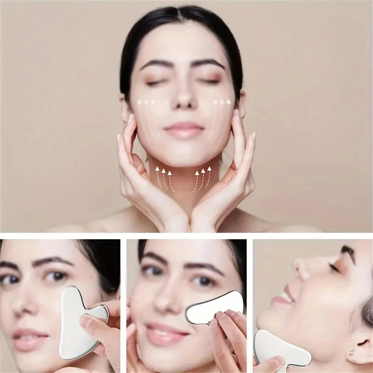 Stainless Steel Facial GuaSha Scraping Face Care Lifting Massage Tools Anti Wrinkle Skin Tighten Cooling Cellulite Massager Tool