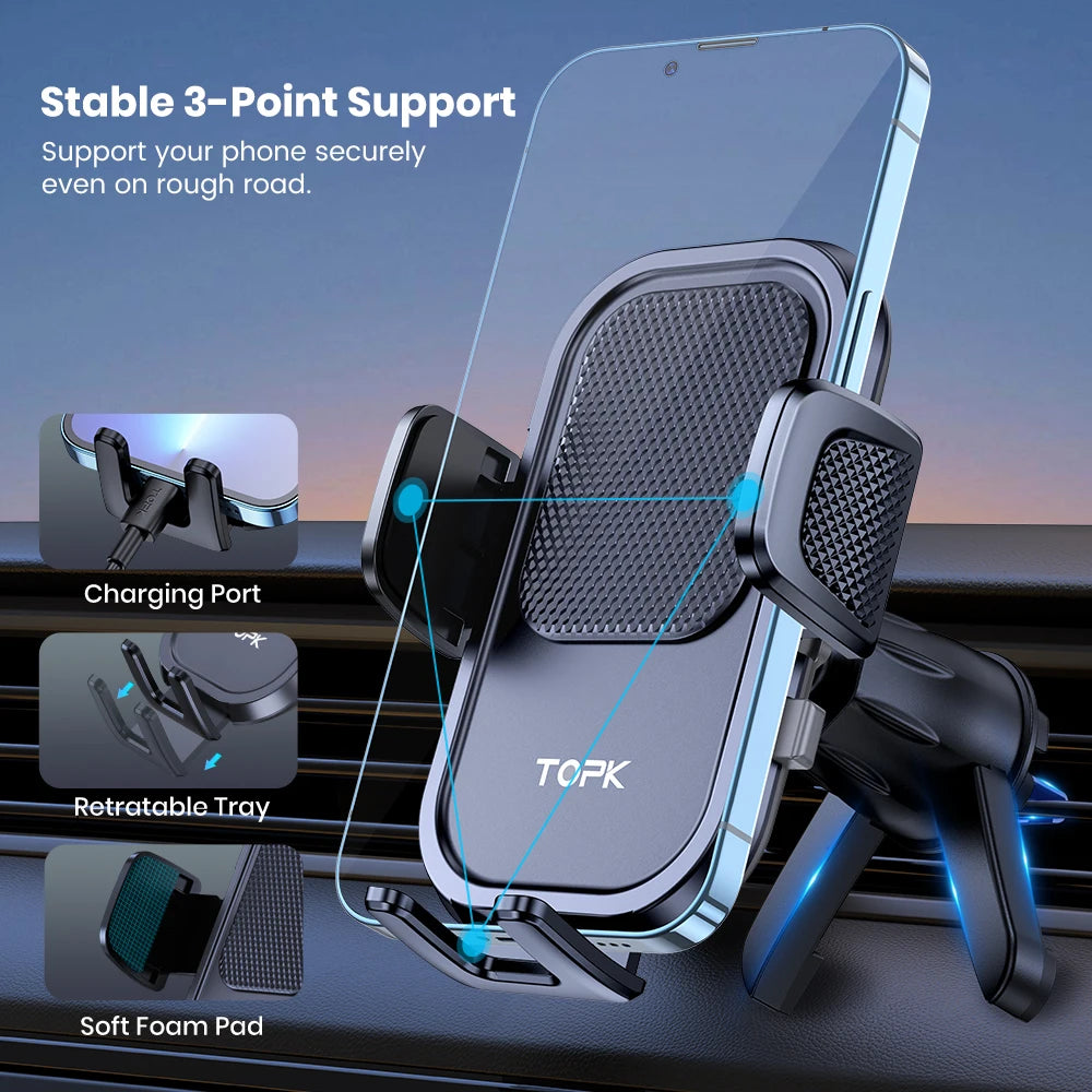 TOPK Car Phone Holder Air Vent Mount Cell Phone Holder Car Mount Compatible with iPhone 15 14 13 Pro Max Plus All Phones
