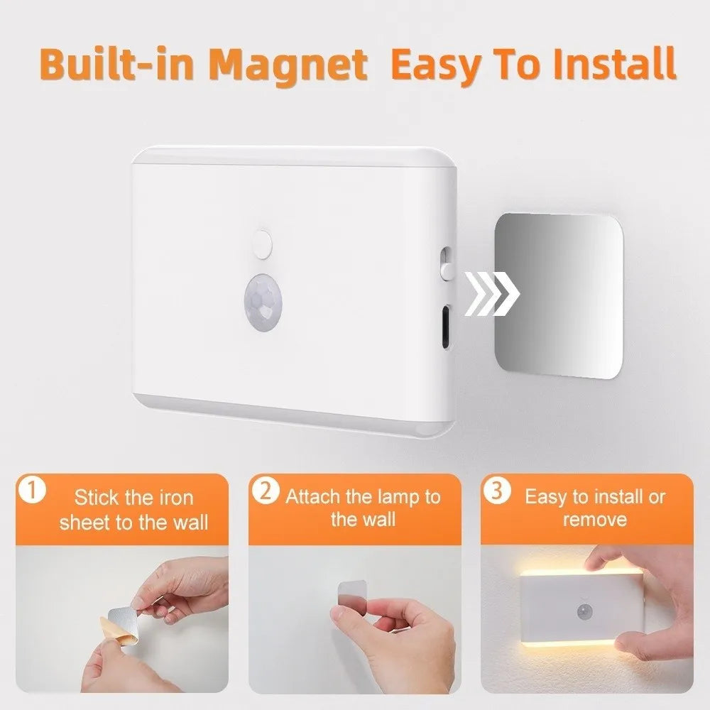 Motion Sensor LED Motion Sensor Night Light Rechargeable Wireless Magnetic Wall Lamp Dimmable Lighting Magnetic