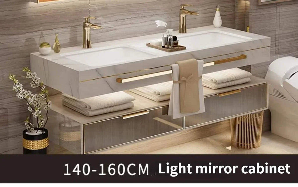 Modern Slate Bathroom Cabinet with Double Washbasin Smart Mirror Ceramic Bathroom Vanity Cabinets Under Sink Bathroom Furniture