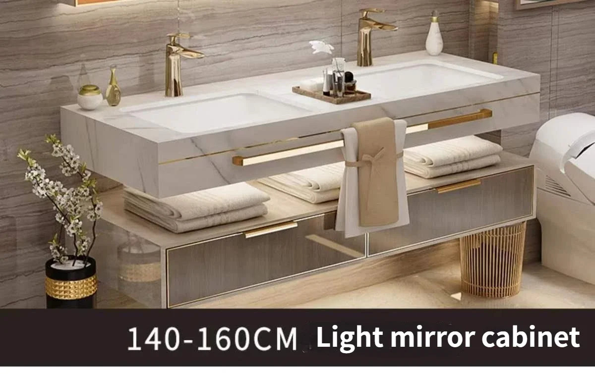 Modern Slate Bathroom Cabinet with Double Washbasin Smart Mirror Ceramic Bathroom Vanity Cabinets Under Sink Bathroom Furniture
