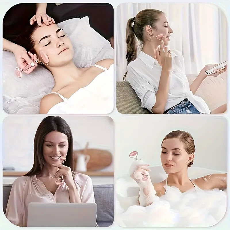 Facial Roller Set, Heart Face Massager, Body Gua Sha, 4 Seasons Double-Ended Beauty Stick Tools for Skincare