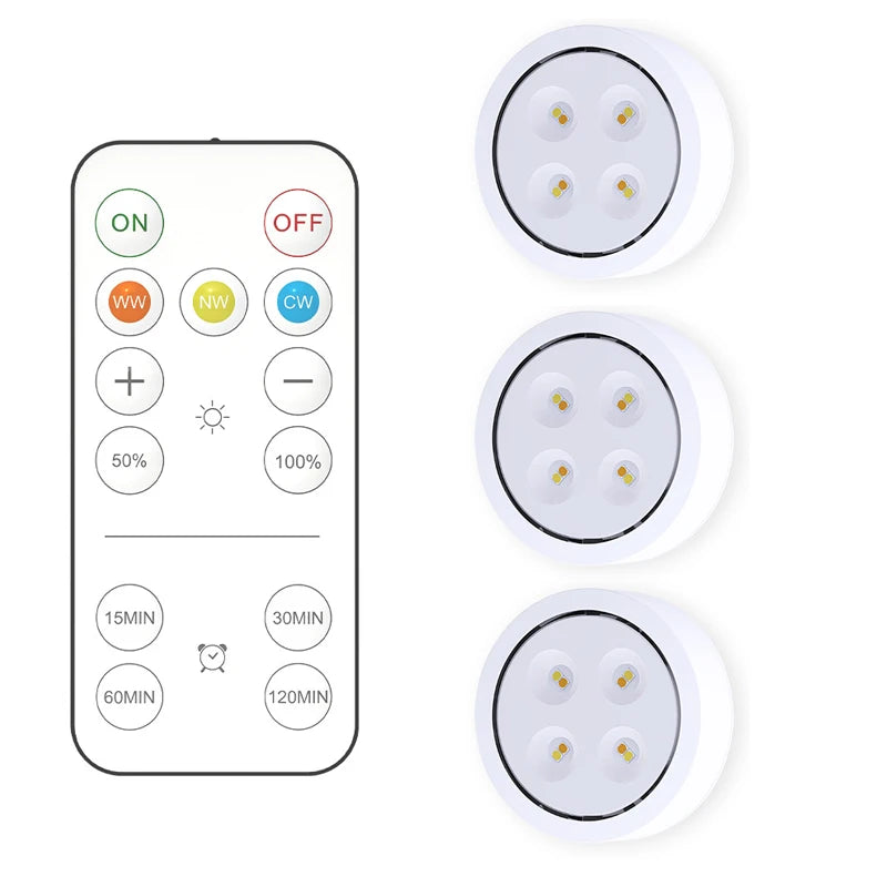 Smart Wireless Remote Control Dimmable Night Light Decorative Kitchen Closet Staircase Lighting 3 Colors 8 LED Puck Light