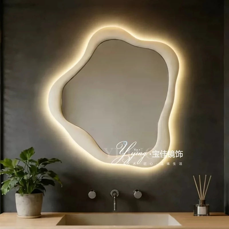 Smart Wall Lighted Bathroom Mirror Toilet Led Shower Irregular Wood Vintage Bathroom Mirror Baroque Ornate Home Furniture