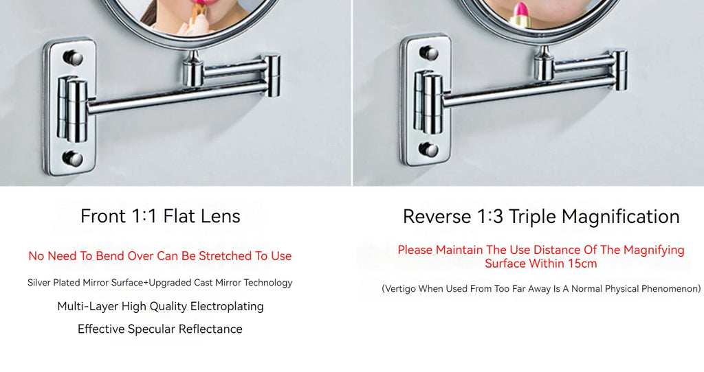 8 Inch Hotel Bathroom Extending Wall Makeup Mirror With 3x Magnification for Cosmetic or Shaving, 360 Swivel Mirrors Chrome