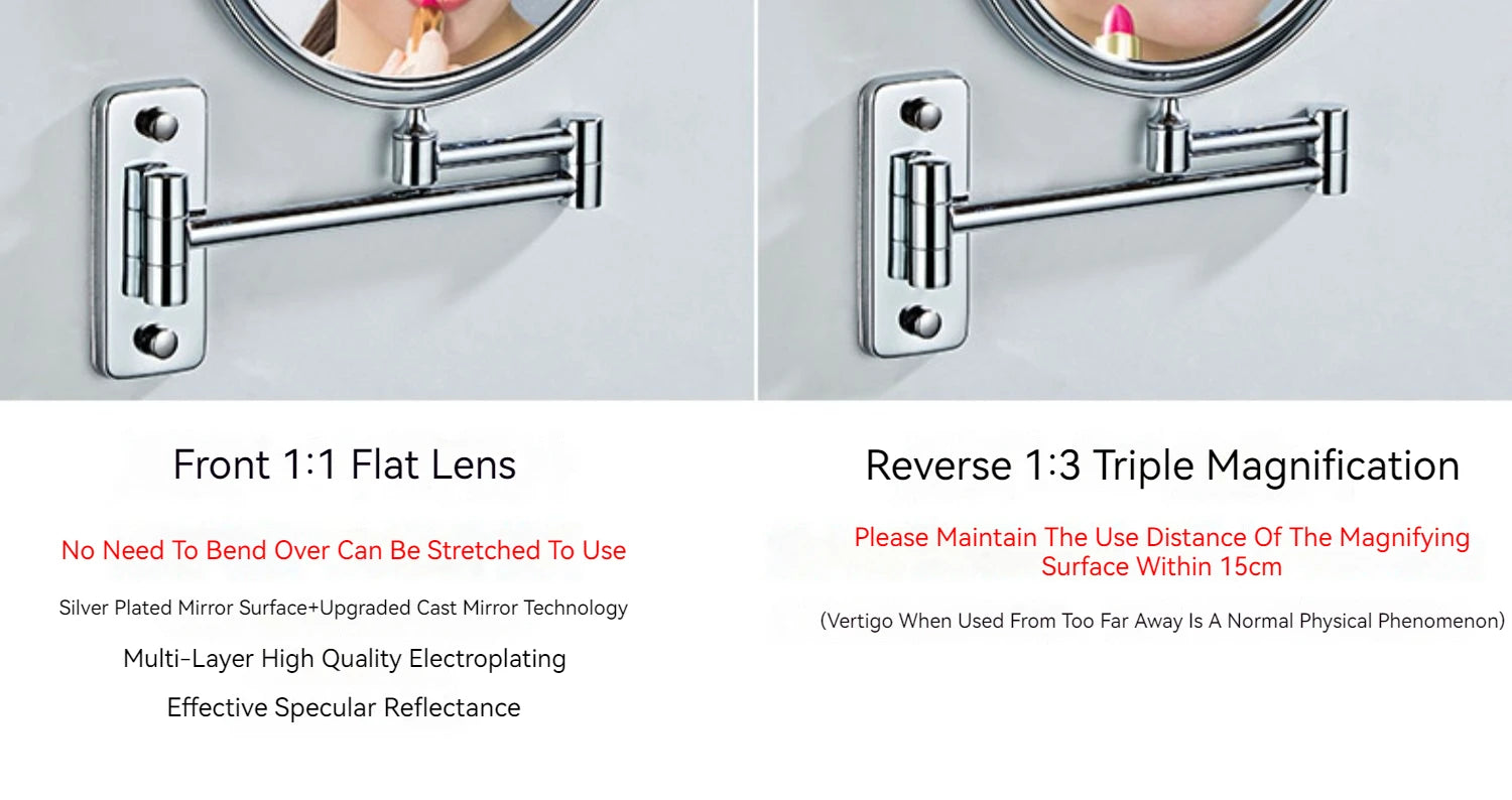 8 Inch Hotel Bathroom Extending Wall Makeup Mirror With 3x Magnification for Cosmetic or Shaving, 360 Swivel Mirrors Chrome