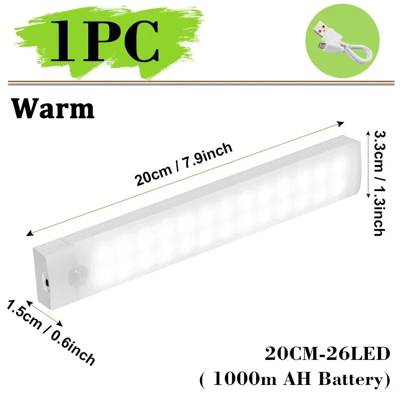 Motion Sensor LED Night Light with USB Charging Magnetic Mount Dimmable Under Cabinet Lighting for Stairway Wardrobe Convenience