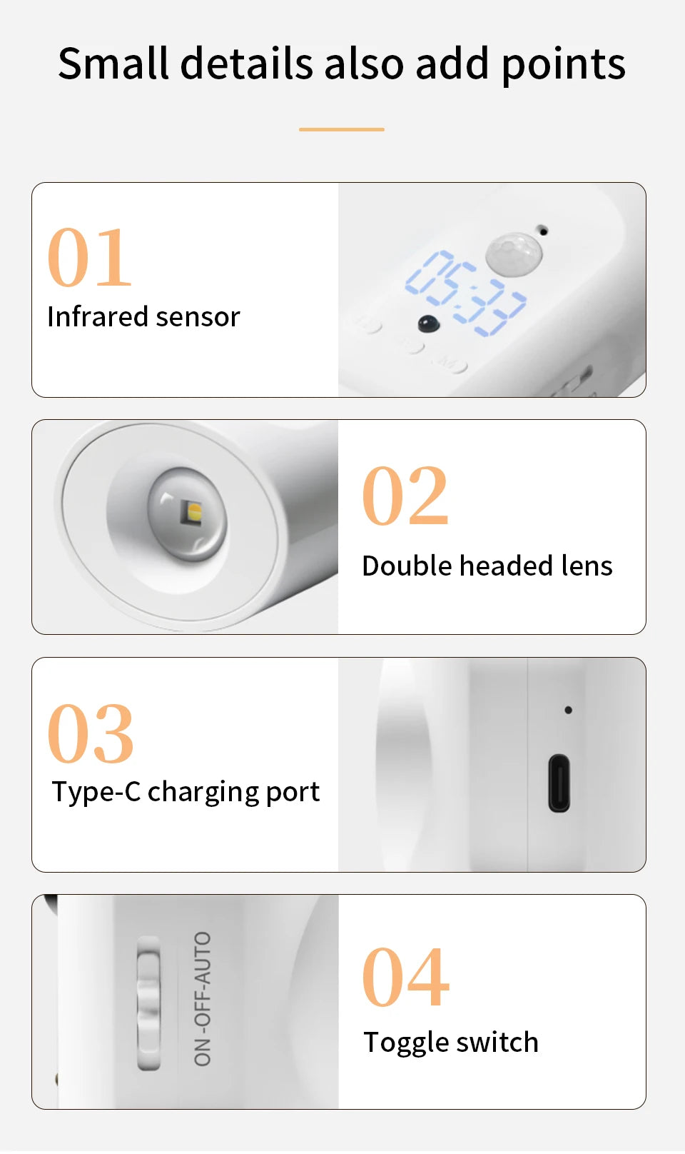 Motion Sensor LED Wall Light 3 Colors Wireless Magnetic Double Head Spotlight For Bedroom Living Room Closet Stairs Lighting