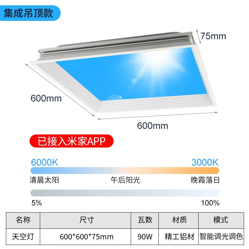 Modern Smart Integrated LED Ceiling Light Sky Blue Clouds Effect Daylight Simulation for Kitchen Home Lighting Room Decor