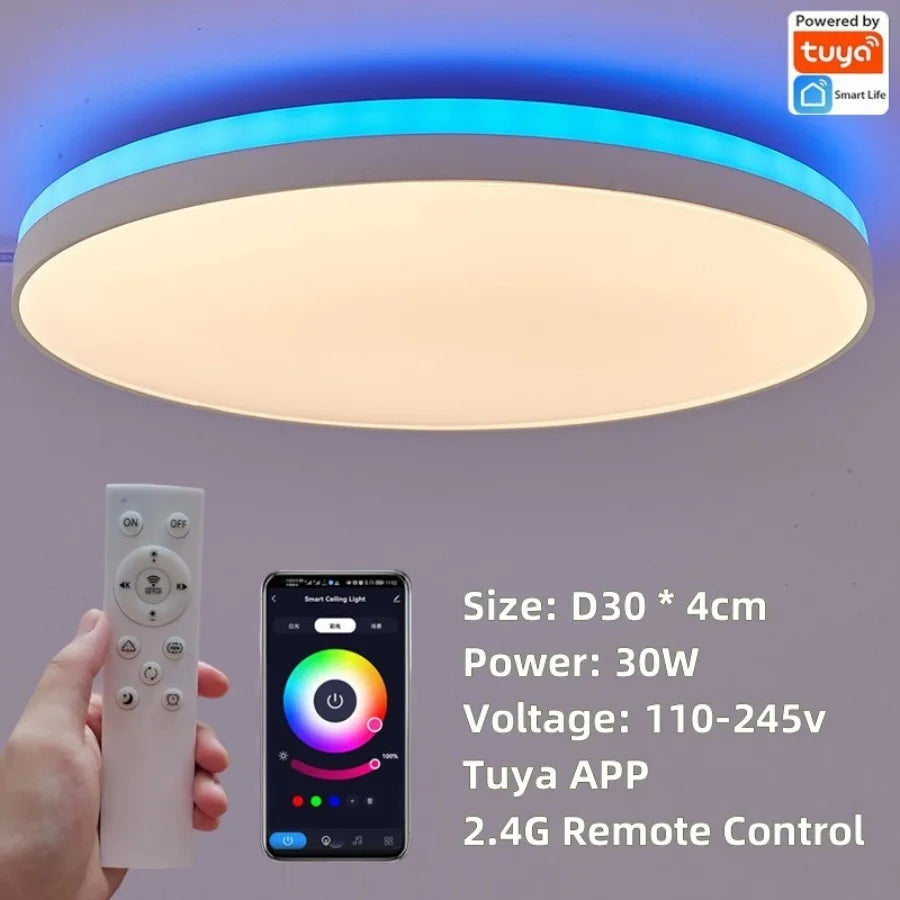 LED Smart Tuya Ceiling Lamp with RGB Bbacklight Bluetooth APP Remote Control Dimming Living Room Bedroom Ambient Ceiling Light