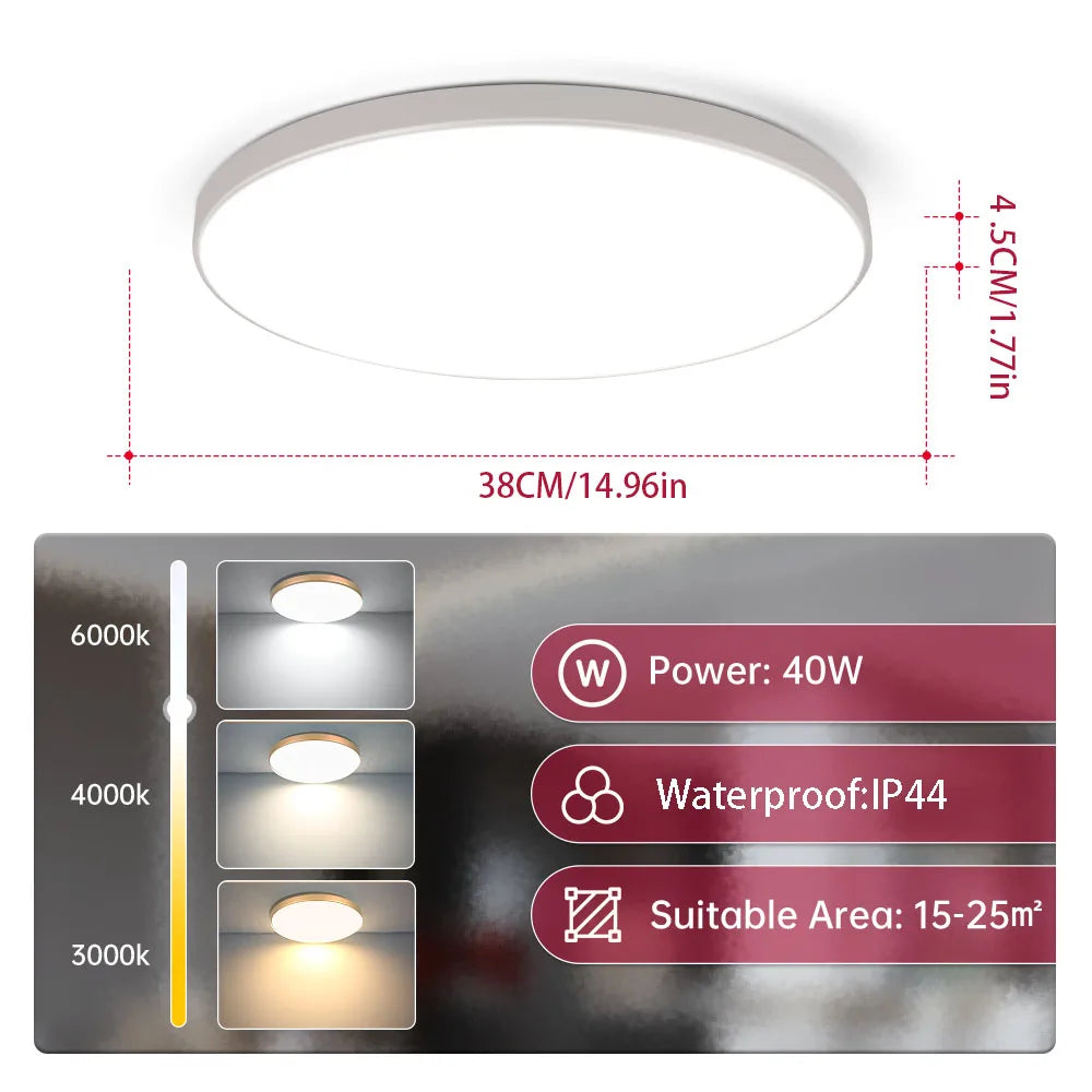 LED Ceiling Lights for bathroom IP44 Waterproof Indoor Kitchen Light AC165-265V 18W/30W/40W Bedroom Ceiling Lamp For Home Panel