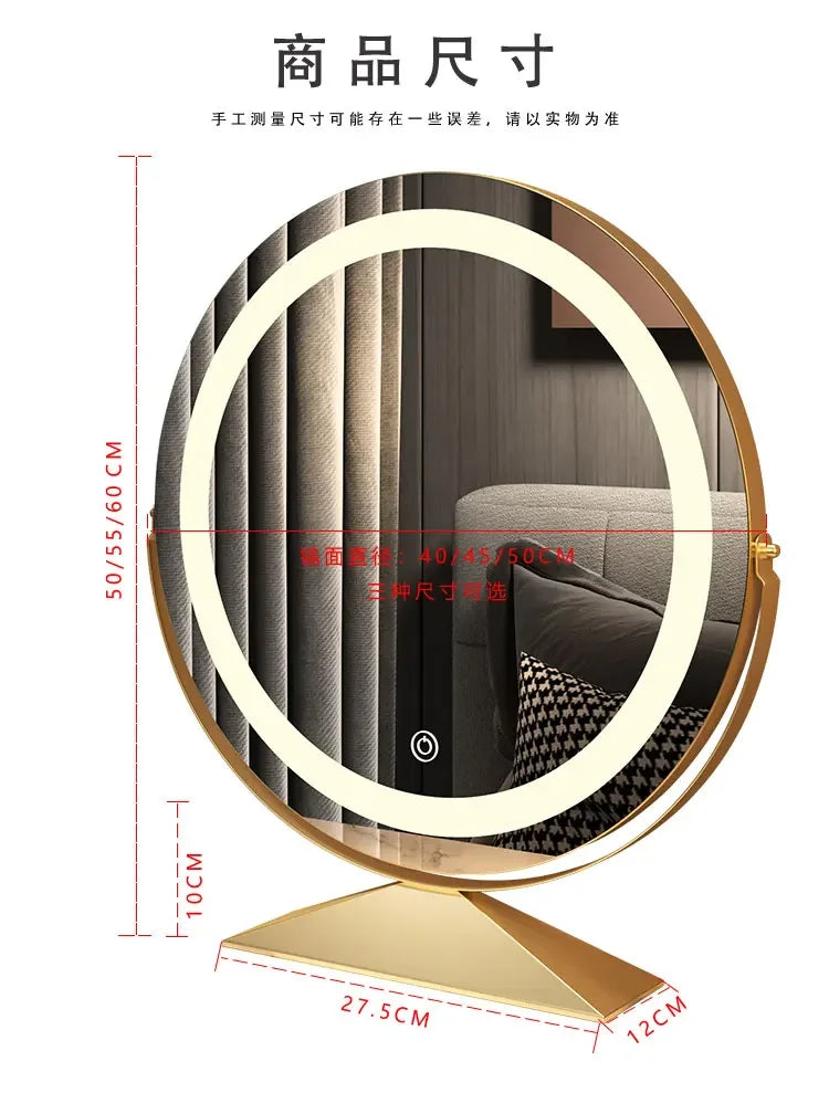 Smart Vanity Mirror with Lights Desktop Makeup Mirror with Charging Portable Rotating Dressing Mirror for Bedroom and Dorm