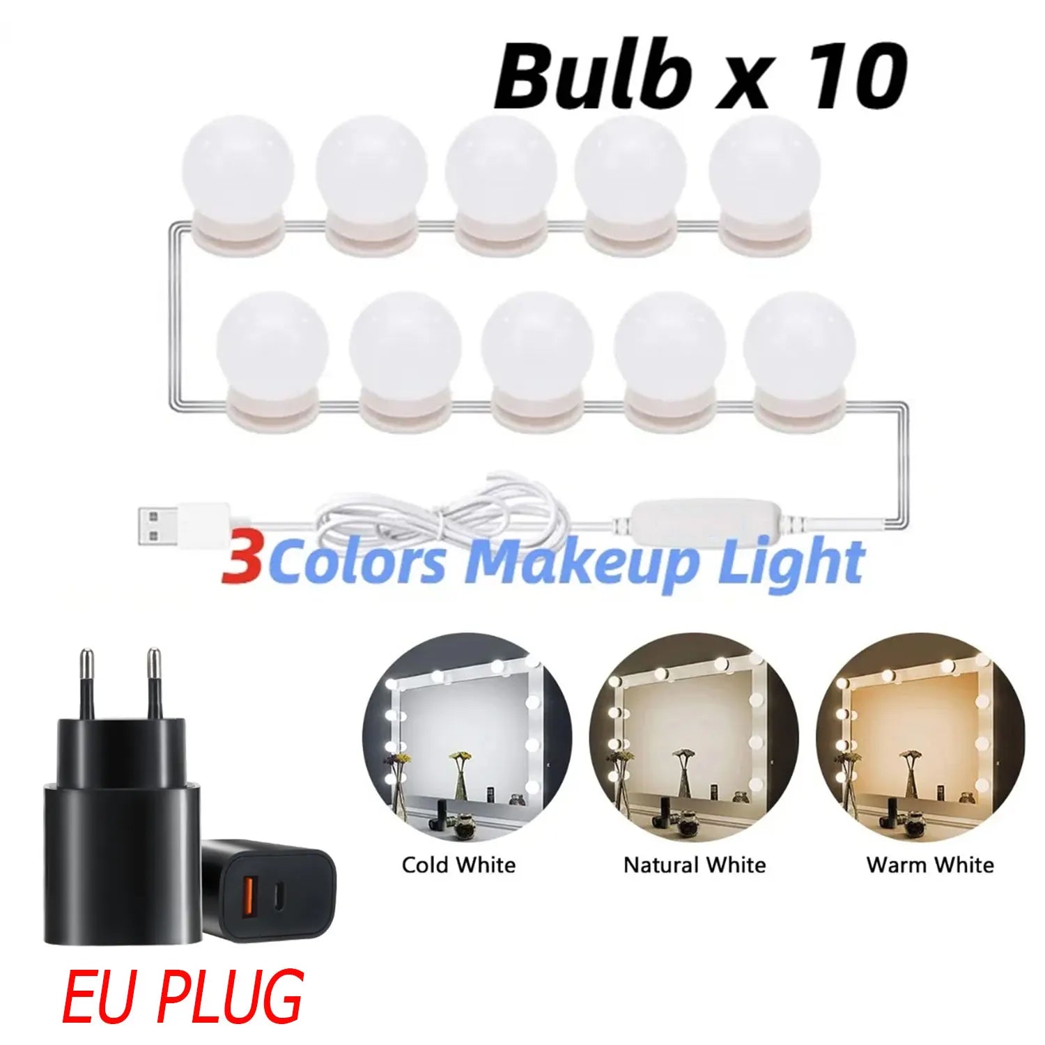 LED Light Makeup Mirror Bulbs Vanity Lights USB 12V Bathroom Dressing Table Lighting Dimmable LED Vanity Light For Mirror Light