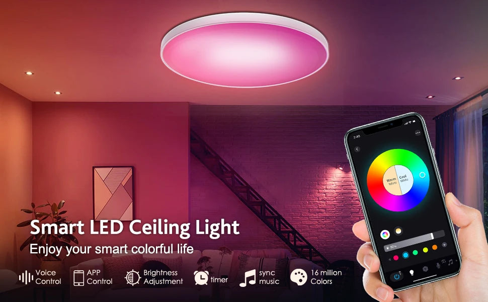 Smart Led Ceiling Light 24W Round Chandelier 30W Audio Music Play APP Bluetooth WIFI Ultra Thin Ceiling Lamp Indoor Lighting