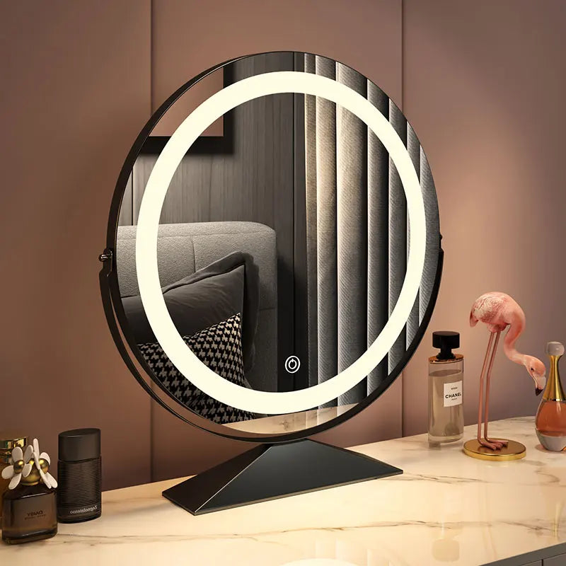 Smart Vanity Mirror with Lights Desktop Makeup Mirror with Charging Portable Rotating Dressing Mirror for Bedroom and Dorm