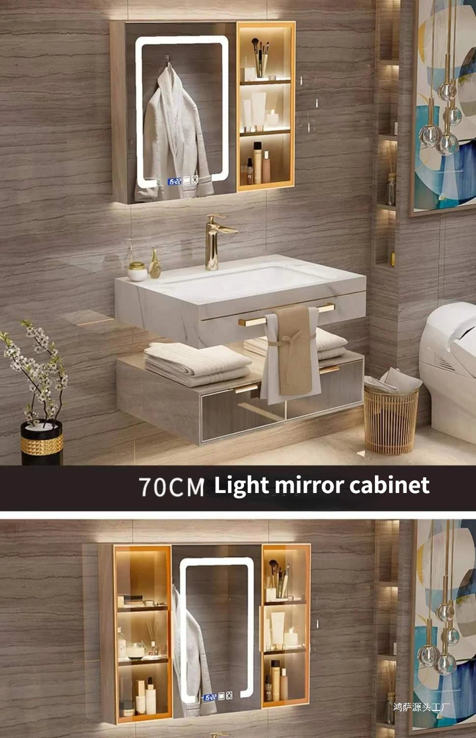 Modern Slate Bathroom Cabinet with Double Washbasin Smart Mirror Ceramic Bathroom Vanity Cabinets Under Sink Bathroom Furniture