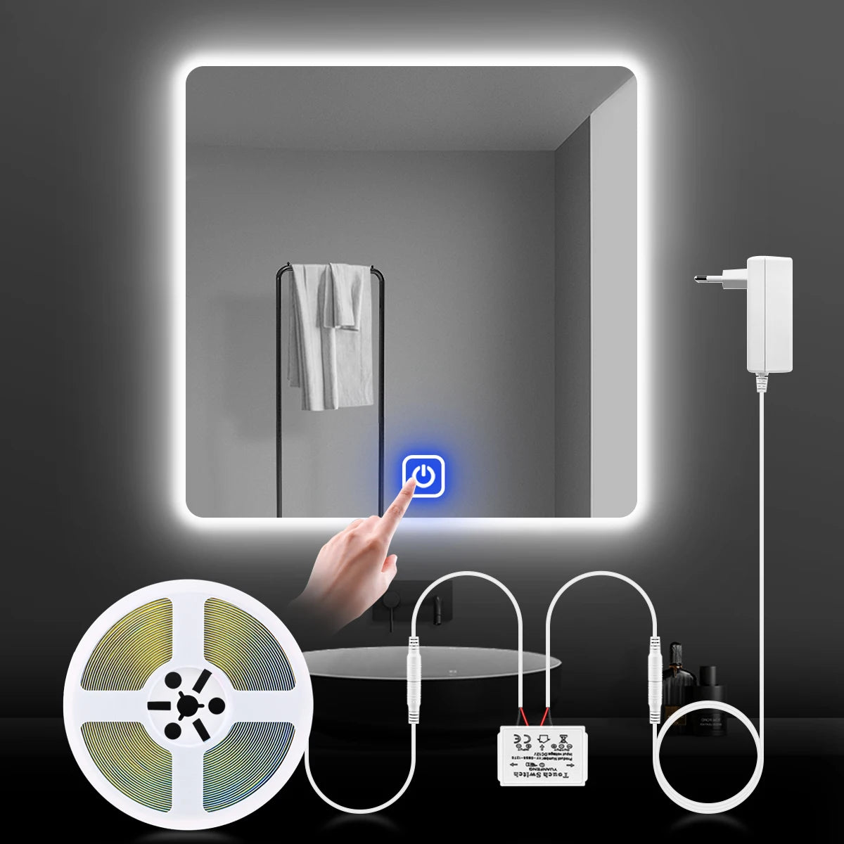 Bathroom Makeup Mirror LED Light Strip 12V Dressing Table Background Lighting Dimmable Touch Sensor LED Vanity Light For Decorat