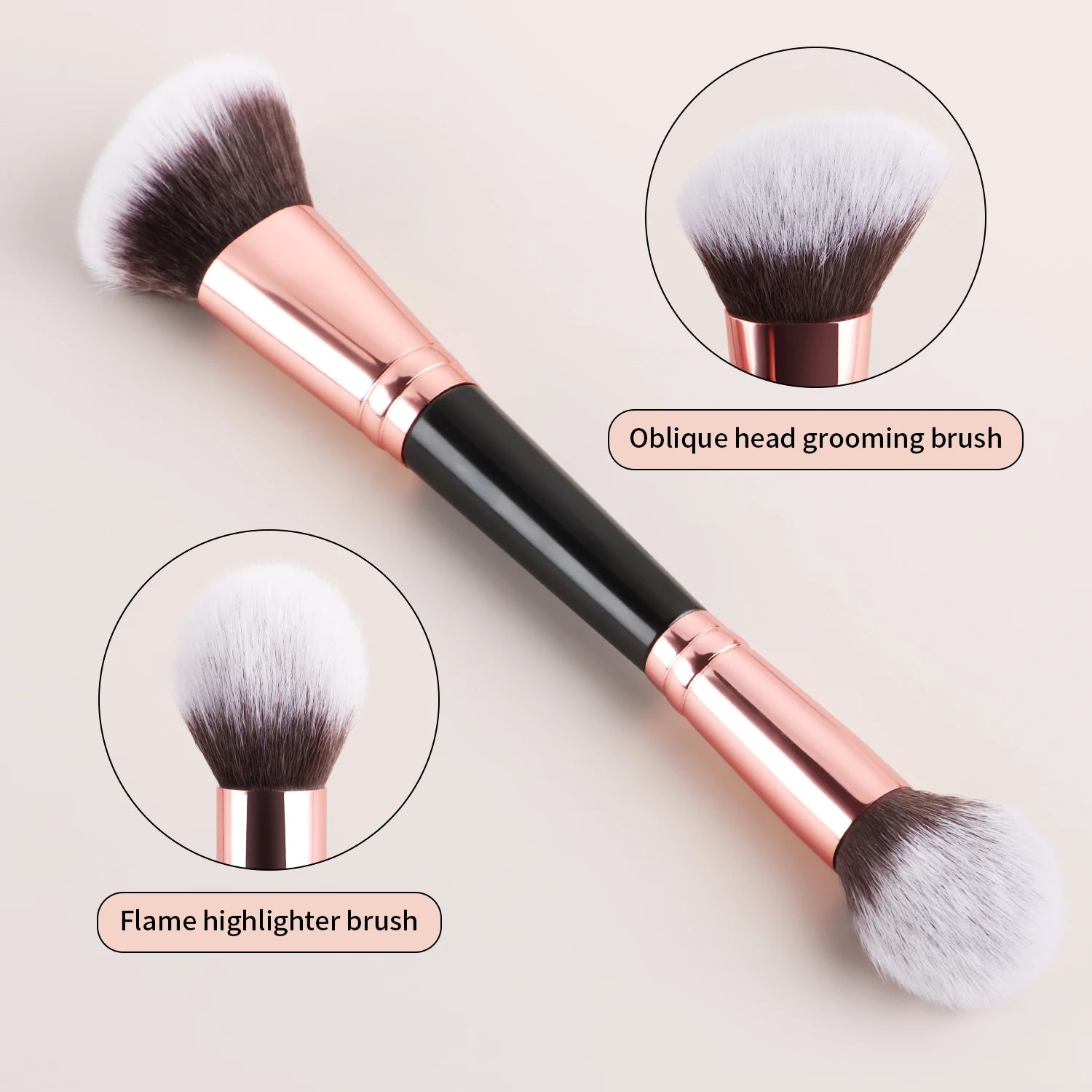 Single Dual-Ended Beauty Brush, Round Blending Brush + Angled Blush Brush Soft Bristle Makeup Tool
