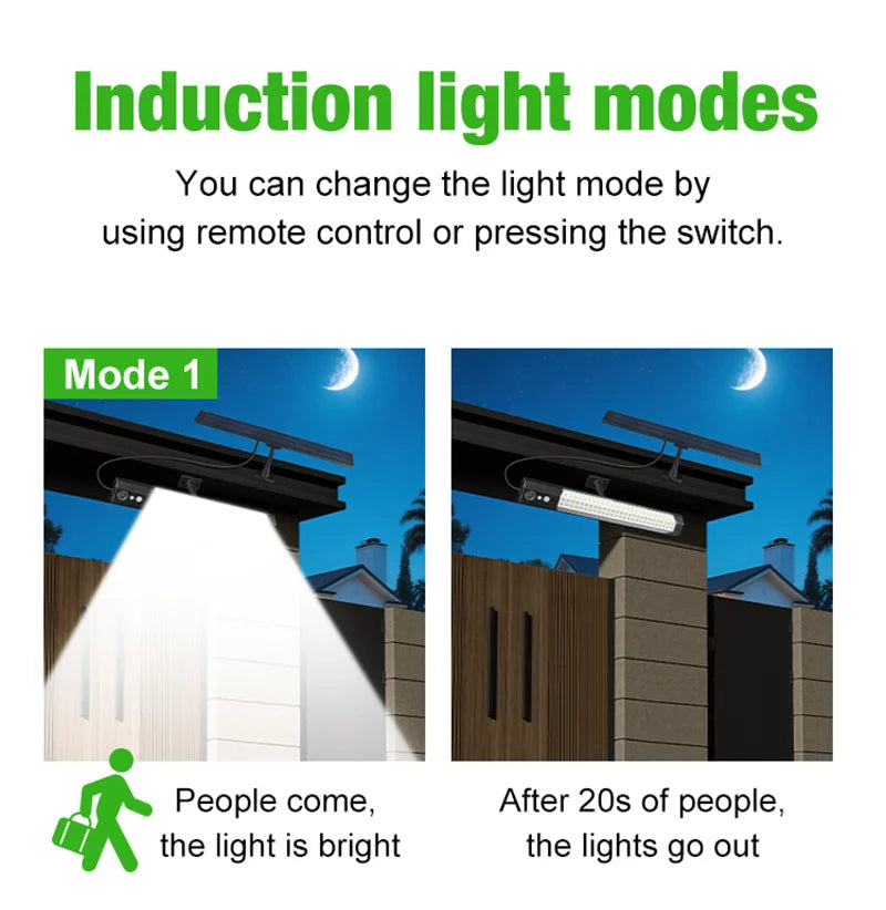 Solar Lights Outdoor Motion Sensor 158LED Flood Lights with Remote Control IP65 Dusk to Dawn Security Spot Lamp For Garden Fence