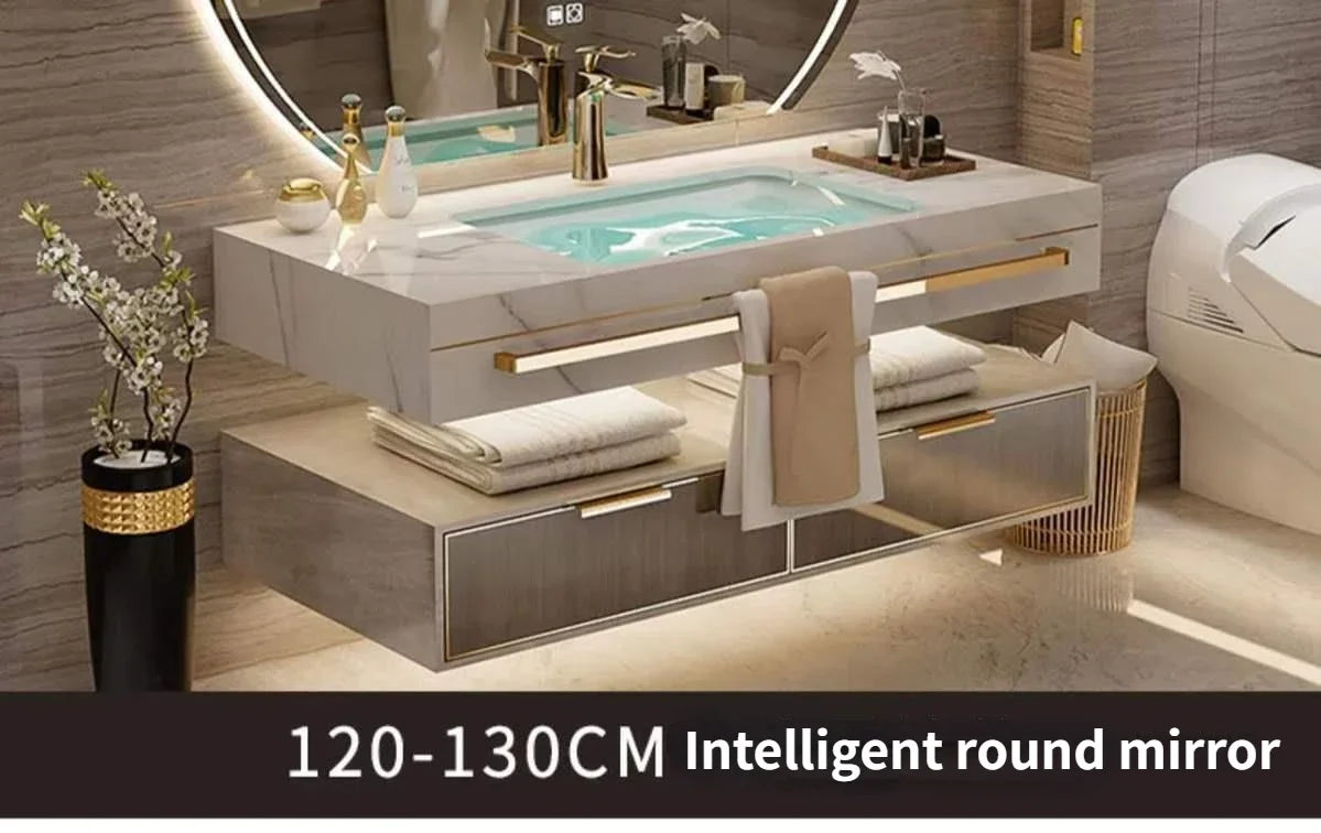 Modern Slate Bathroom Cabinet with Double Washbasin Smart Mirror Ceramic Bathroom Vanity Cabinets Under Sink Bathroom Furniture