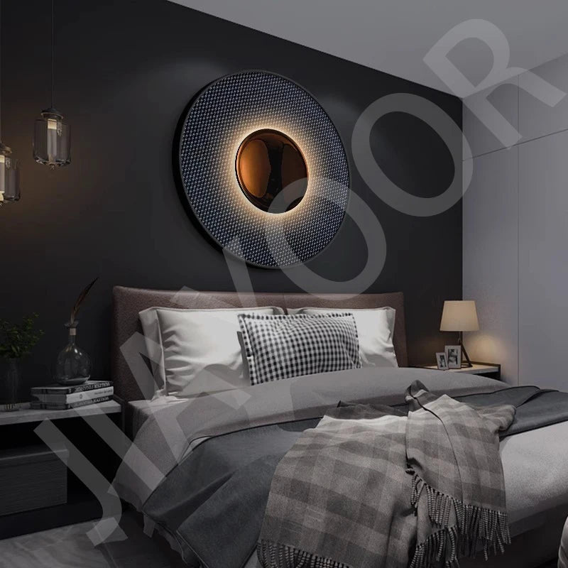 Indoor Modern Minimalist Designer LED Lamp Porch Bedroom Bedside Lighting Decoration Round Background Creative UFO Wall Sconces