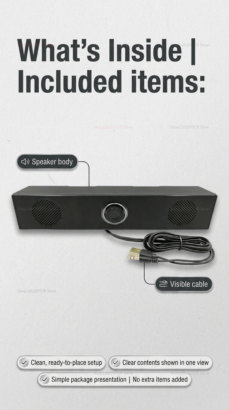 Wired Bluetooth Speaker USB Powered Soundbar Stereo Bass Dual Speaker Home Theater TV PC Laptop Gaming Portable Audio Box