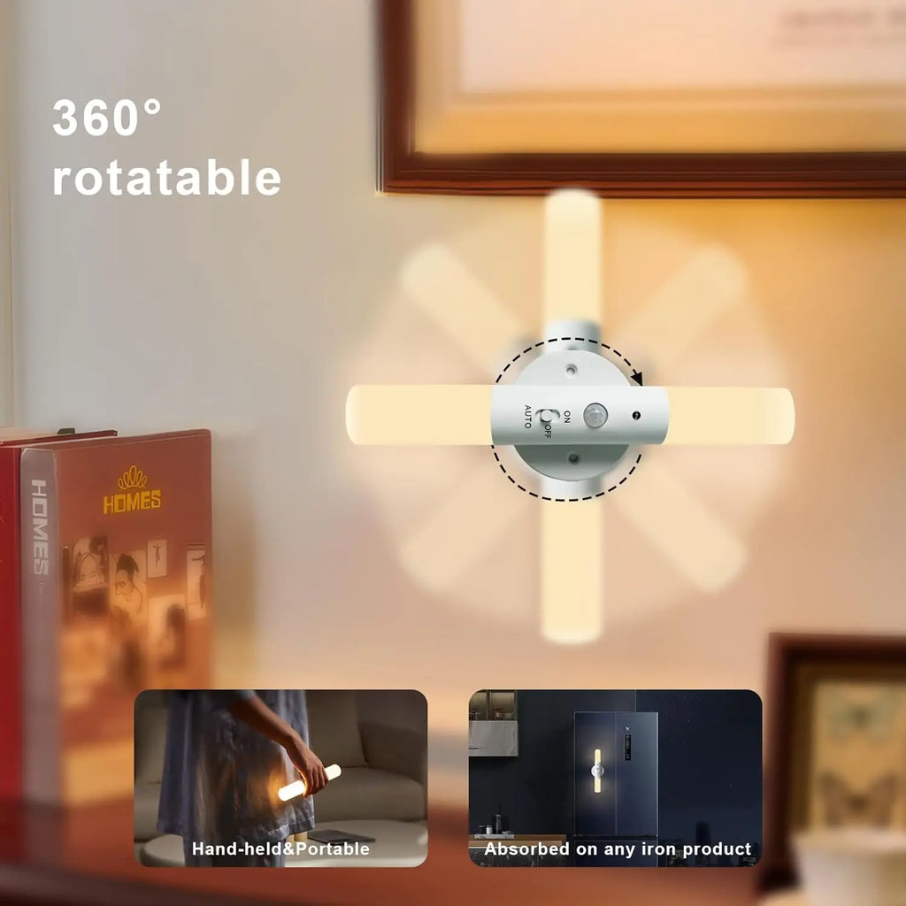 Night Light Motion Sensor Rechargeable Wireless LED Wall Lamp 360°Rotation Magnetic For Room Kitchen Stair Cabinet Lights