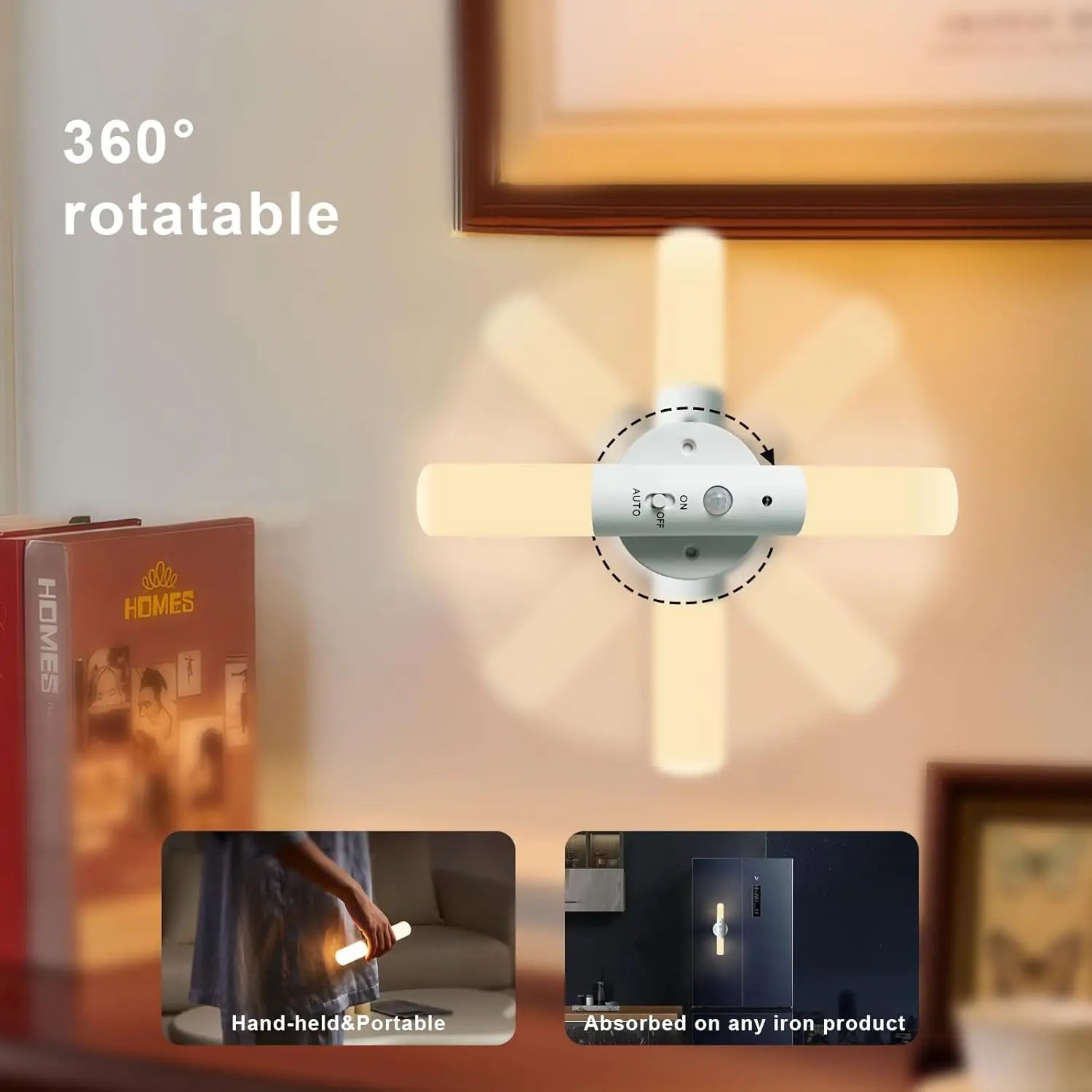 Night Light Motion Sensor Rechargeable Wireless LED Wall Lamp 360°Rotation Magnetic For Room Kitchen Stair Cabinet Lights