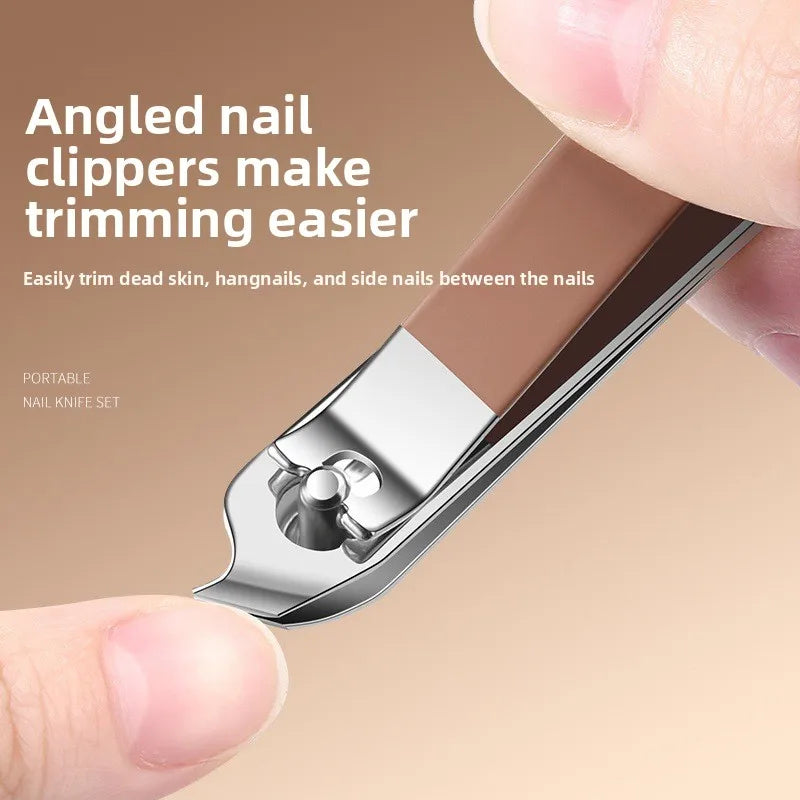 Nail Care Kit Anti Splatter Manicure Set Stainless Steel Clipper Buffer File Grooming Tools With Portable Travel Case