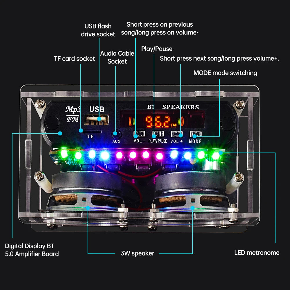 Bluetooth Speaker DIY Kit with FM Radio 87.5-108MHZ DIY Welding Project Practice Electronic Kit Solder Assembly U Disk TF AUX