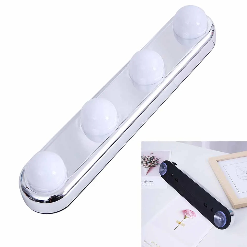 Vanity Lights For Mirror Lighted Makeup Vanity Mirror Dimmable Lights 4 LED Lamps Suction-Cup Mounting Bathroom For Tabletop