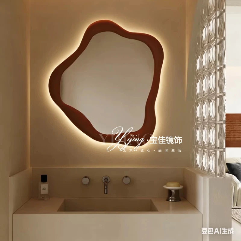 Smart Wall Lighted Bathroom Mirror Toilet Led Shower Irregular Wood Vintage Bathroom Mirror Baroque Ornate Home Furniture