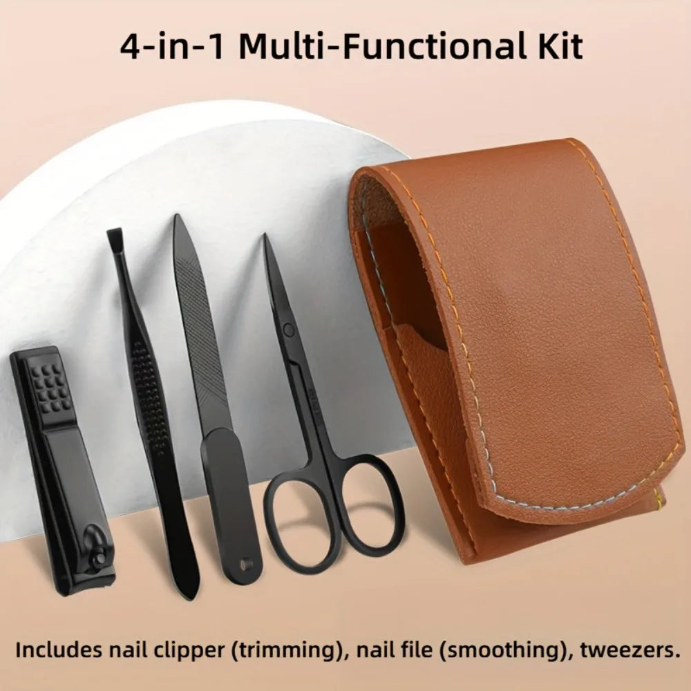 4pcs Beauty Care Set Including Nail Clippers, Nail File, Eyebrow Tweezers, And Beauty Scissors. A Multifunctional Grooming Kit