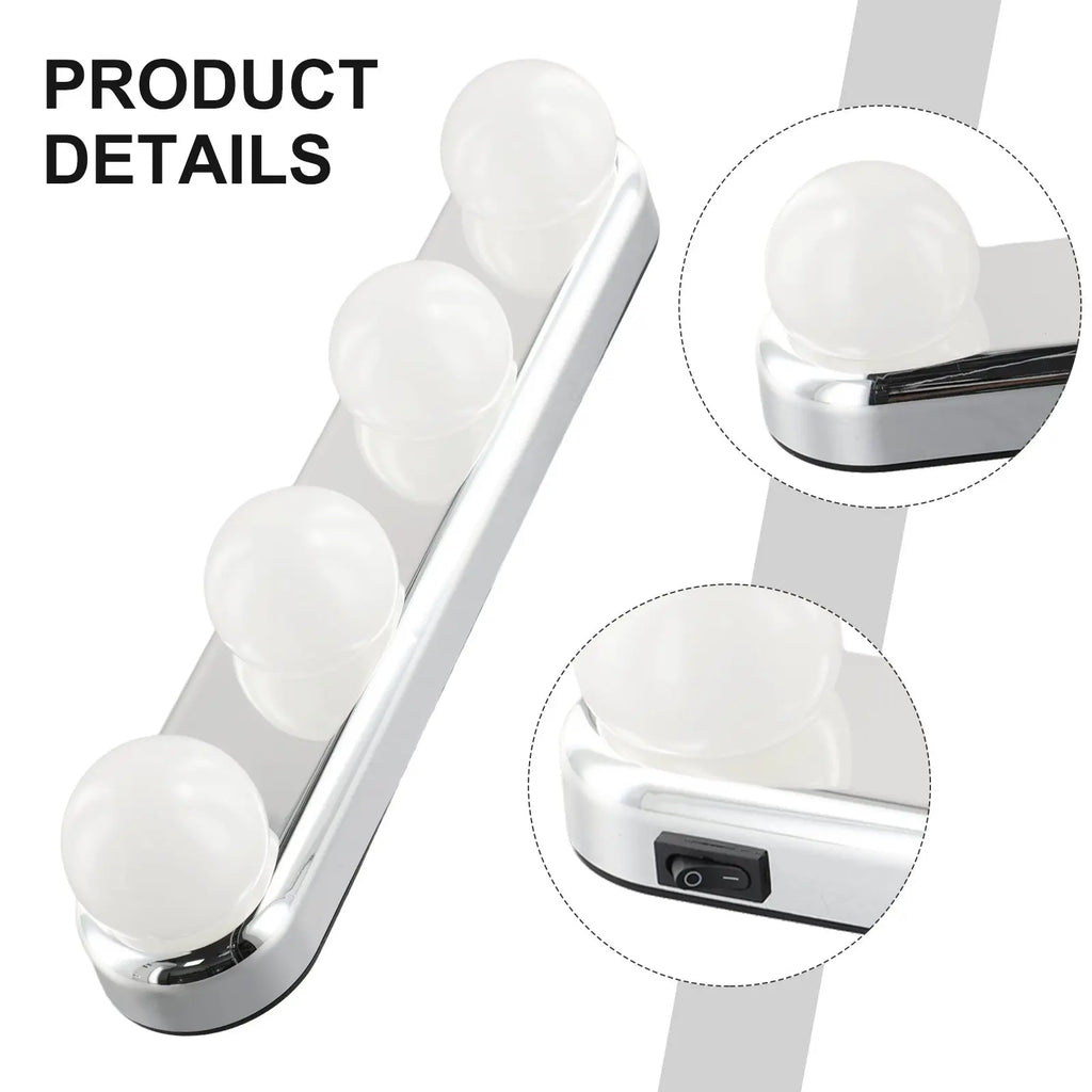 Vanity Lights For Mirror Lighted Makeup Vanity Mirror Dimmable Lights 4 LED Lamps Suction-Cup Mounting Bathroom For Tabletop