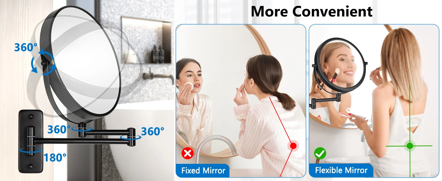 Wall Mounted Makeup Mirror 9”10x Magnifying Rechargeable Vanity Lighted Cosmetic Mirror for Vanity Desk and Bathroom Use