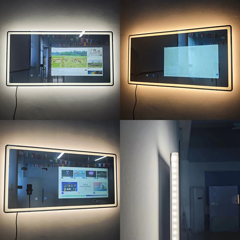 Hotel Bathroom Full Function Smart Android Tv Mirror Bath Gym Smart Led Bathroom Mirror with Touch Screen Magic Smart Mirror