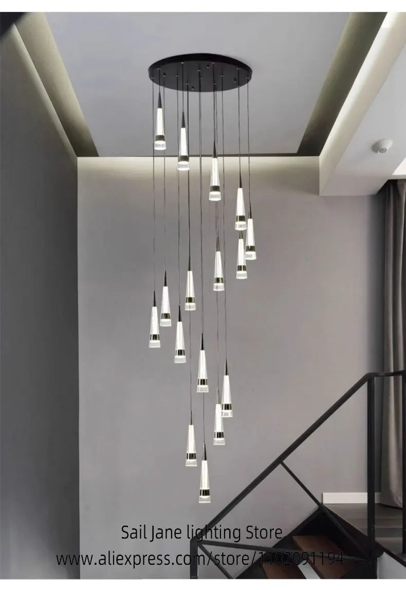 LED Attic Chandelier Villa Indoor Lighting Ceiling Pendant Modern Living Room Decorative Lamp Nordic Glossy Staircase Chandelier