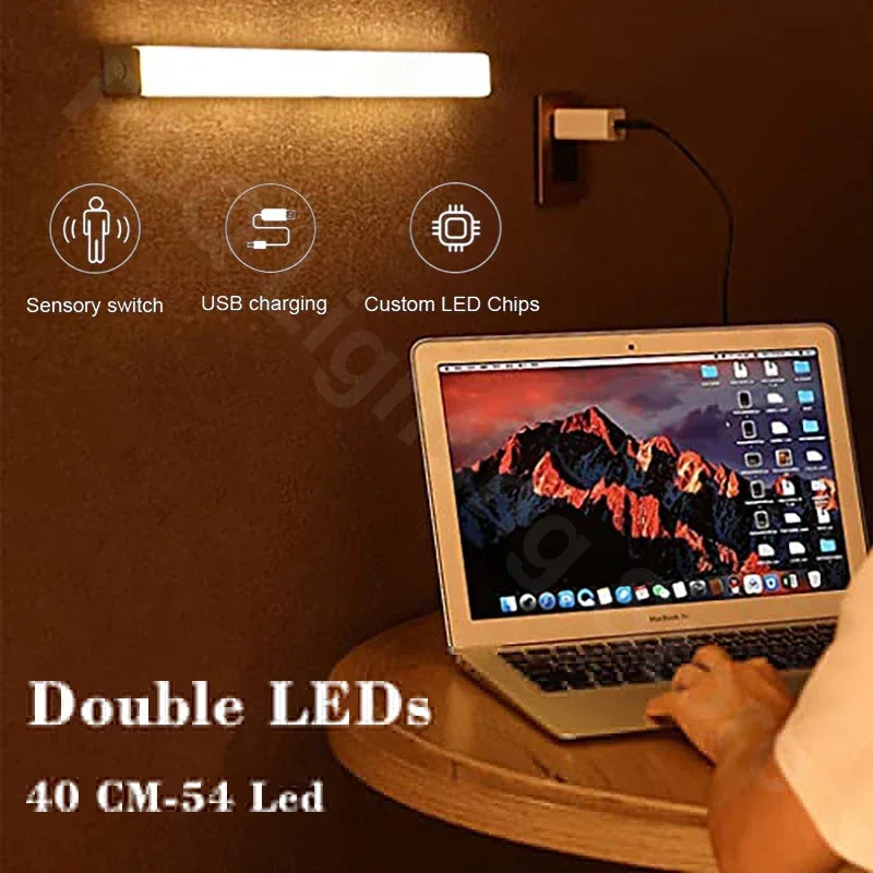 Motion Sensor LED Night Light with USB Charging Magnetic Mount Dimmable Under Cabinet Lighting for Stairway Wardrobe Convenience