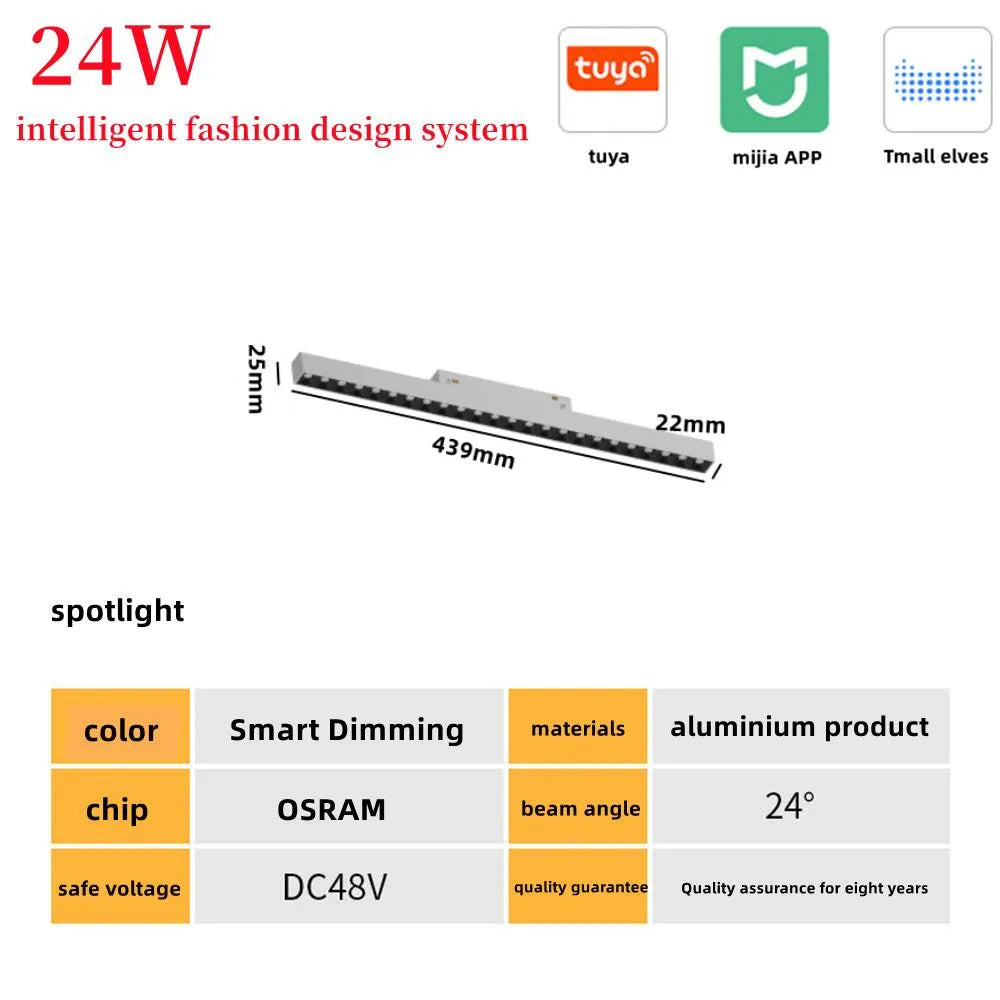New White Tuya Smart LED Track Light Embedded Masterless Lighting lamp Living Room Light Voice Control Magnetic Track Light