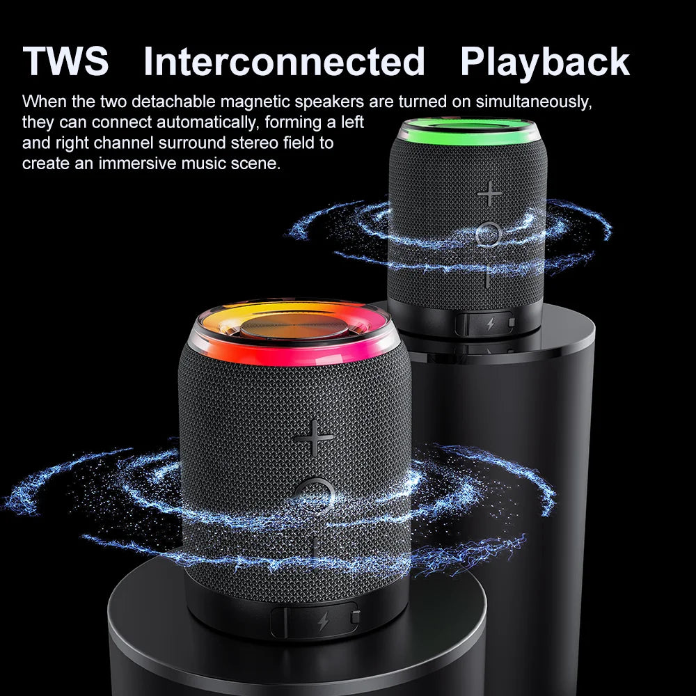 2 In 1 Magnetic Bluetooth Speaker With Dual Speakers RGB Light Portable Wireless Speaker TWS Surround Sound 2000mAh BT5.4 TF/FM
