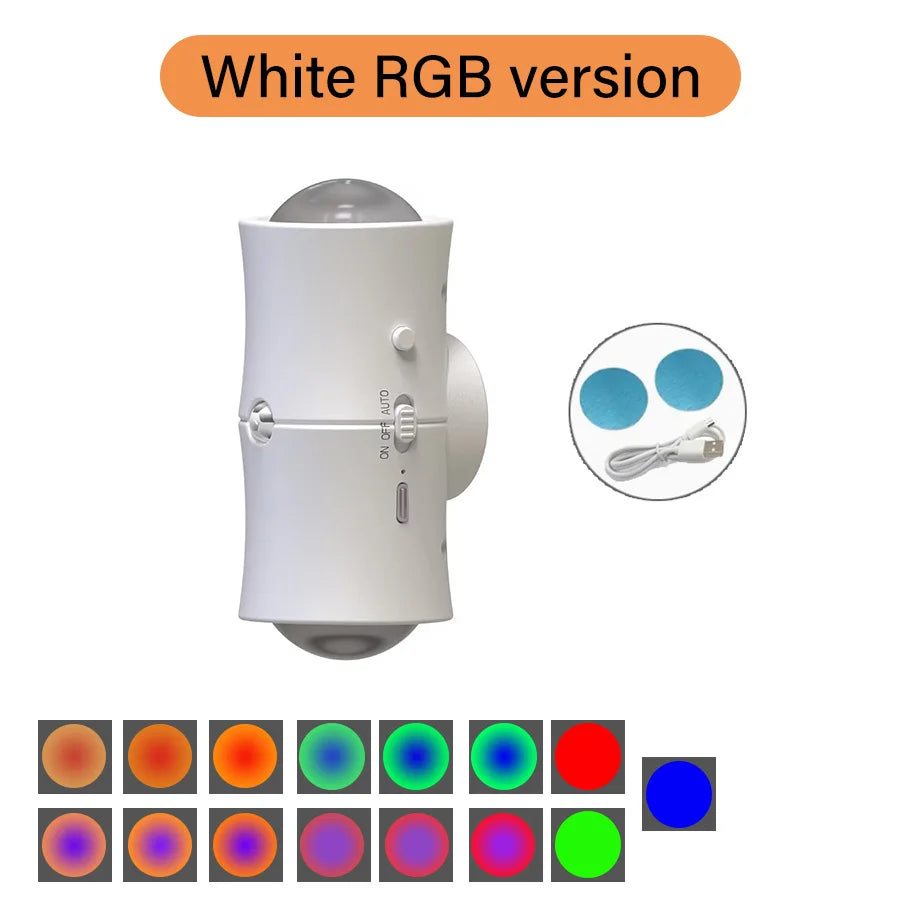 Motion Sensor LED Wall Light Tricolor RGB Rechargeable Double-head Magnetic Spotlight For Bedroom Hallway Stair Ambient Lightin
