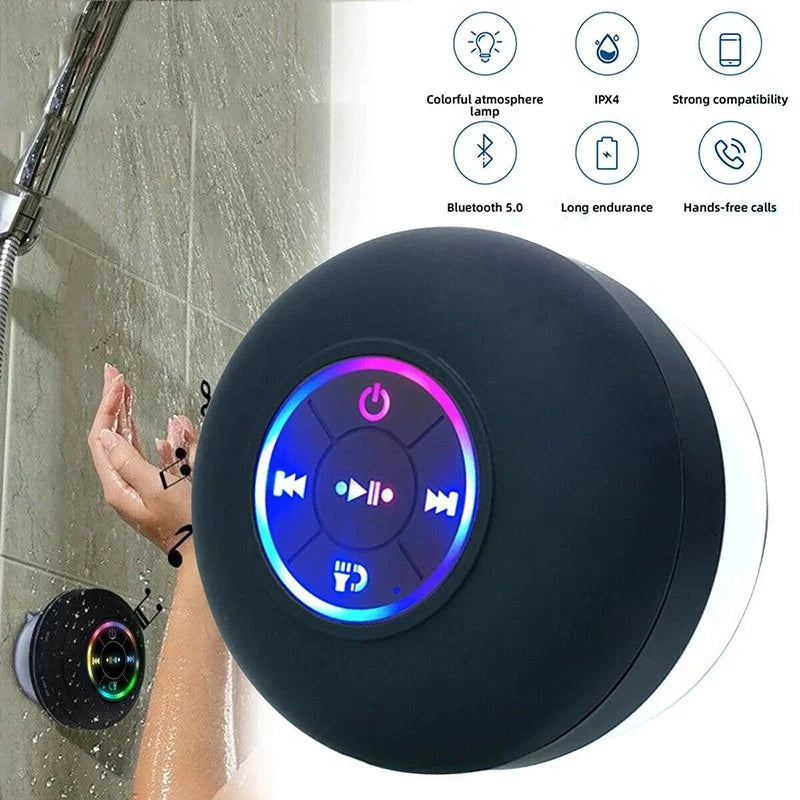 Bluetooth Speaker Portable Wireless Mini LED Speaker With Mic Suction Cup IPX4 Waterproof Resistant For Travel Outdoor Bathroom