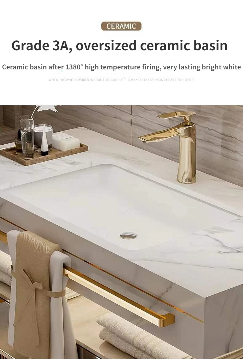 Modern Slate Bathroom Cabinet with Double Washbasin Smart Mirror Ceramic Bathroom Vanity Cabinets Under Sink Bathroom Furniture