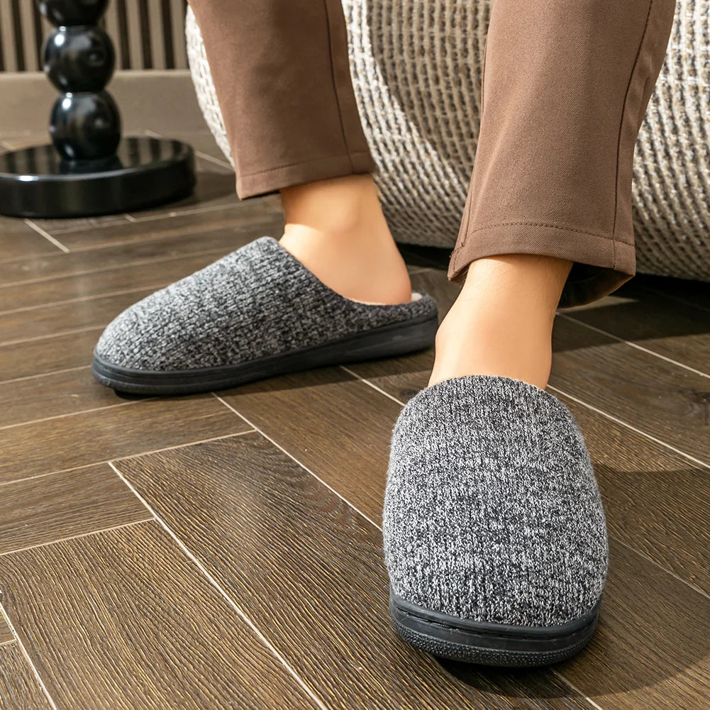 Memory Foam Cushion Slippers men Suede TPR Sole Platform Warm Soft Non Slip Stripe Comfortable Indoor Shoes Knited