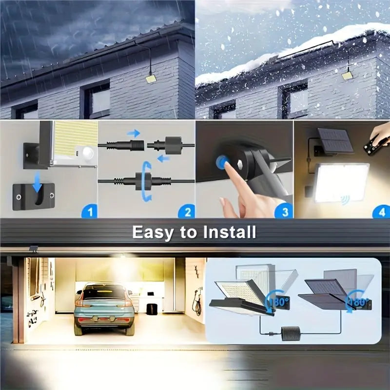 B84B-Motion Sensor Security Lamp With Remote Control, LED Solar Outdoor Light-Bright White Waterproof, 3 Modes 2-In-1 Floodlight