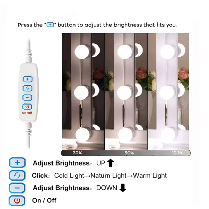 LED Light Makeup Mirror Bulbs Vanity Lights USB 5V Bathroom Dressing Table Lighting Dimmable LED Vanity Light For Mirror Light