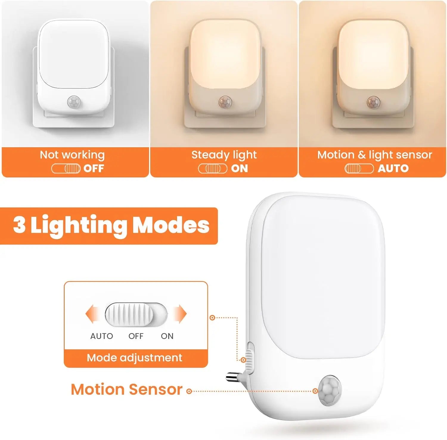LED Motion Sensor Night Lights for Kids Bedroom Auto Dusk to Dawn Sensor Dimmable Wireless Cabinet Lamp