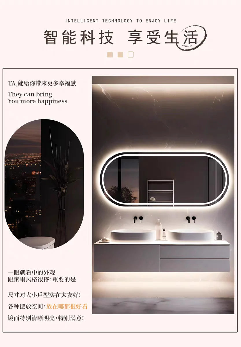 Room Decoration Oval Smart Bathroom Mirror Hotel Toilet Mirror LED Lighted Bathroom Mirror Wall Mounted Smart Decorative Mirrors