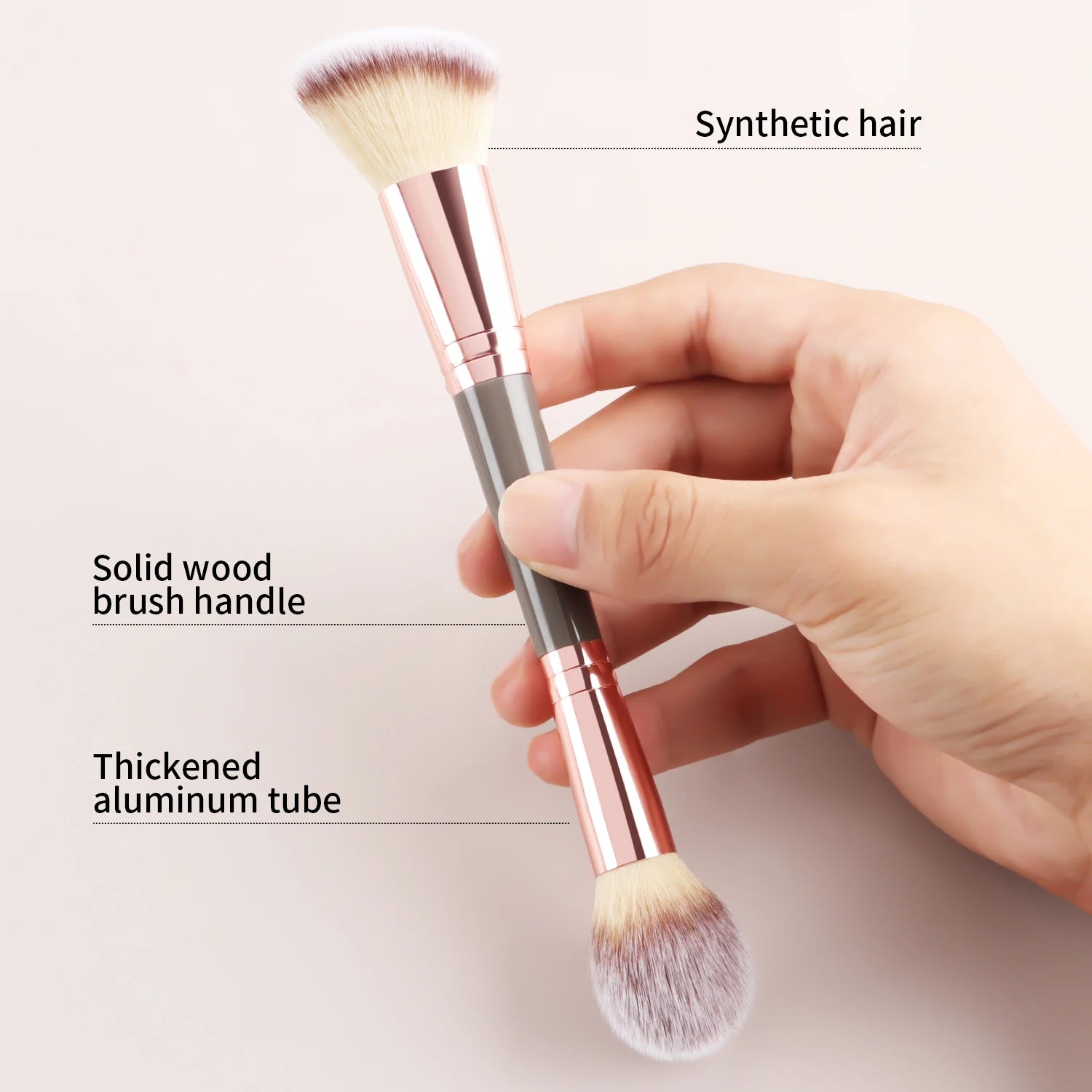 Single Dual-Ended Beauty Brush, Round Blending Brush + Angled Blush Brush Soft Bristle Makeup Tool