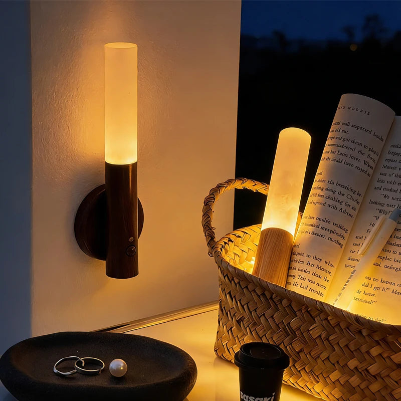 Motion Sensor Night Light USB Rechargeable Magnetic LED Wall Light for Indoor Wooden Wall Lamp Wardrobe Light Corridor Stairs